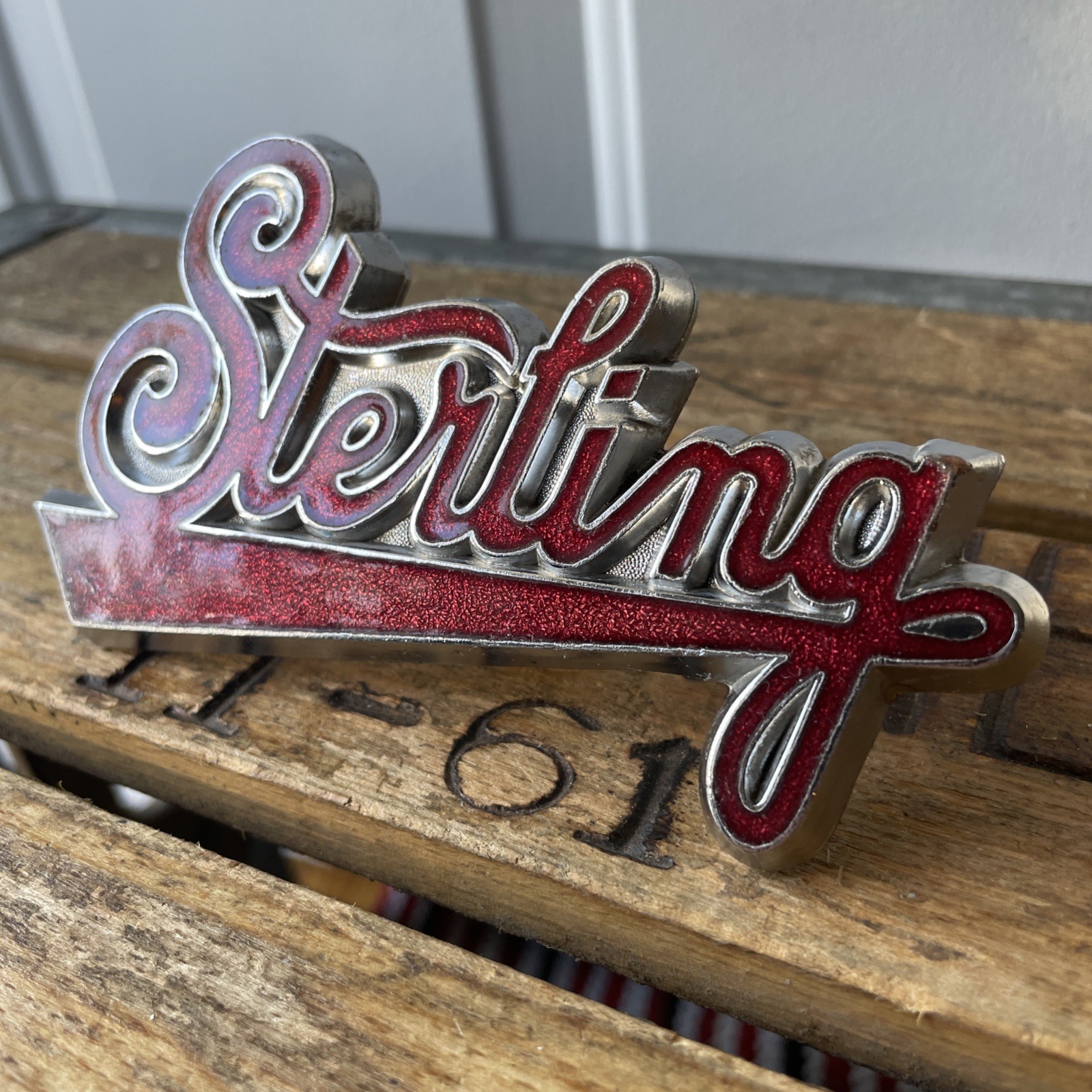 VTG Early Sterling Trucks Enamel Hood Badge Emblem D.L. Auld 2915 RARE GORGEOUS