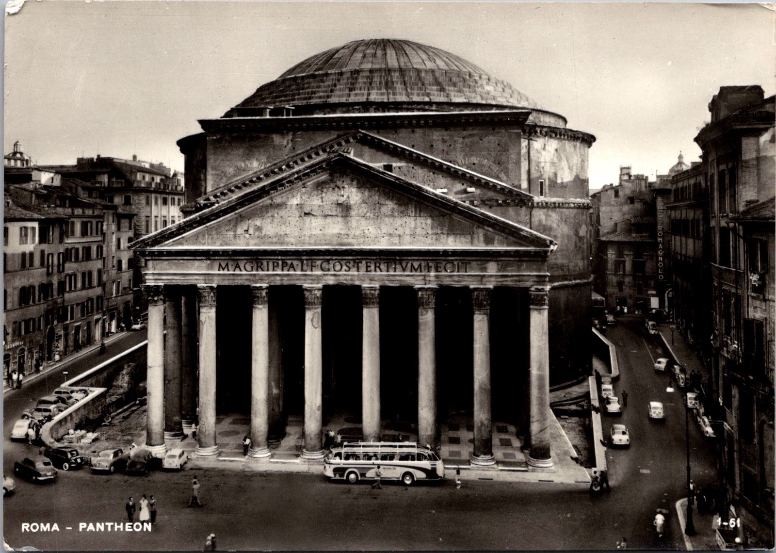 Pantheon Ancient Roman Temple Columns Rome Italy Street Real Photo RPPC Postcard