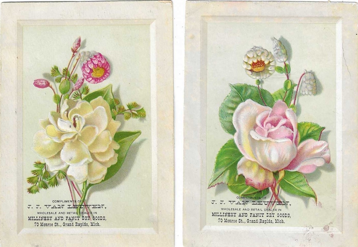 Grand Rapids Michigan Millinery & Fancy Dry Good Victorian Trade cards Monroe St Grand Rapids Michigan Millinery & Fancy Dry Good Victorian Trade cards Monroe St