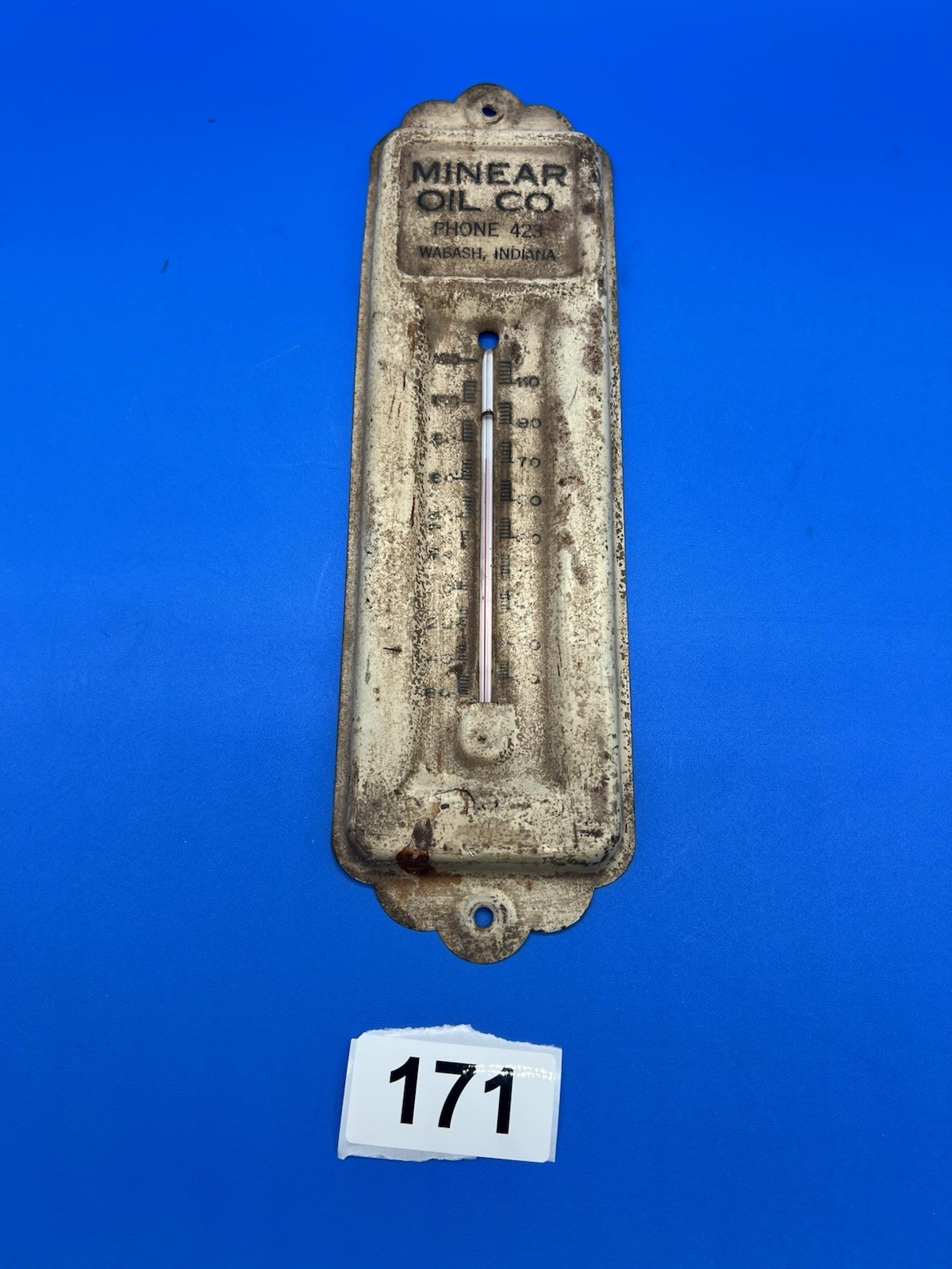 Vintage MINEAR OIL CO. Wabash Indiana Advertising Thermometer Sign 11” Tin Vintage MINEAR OIL CO. Wabash Indiana Advertising Thermometer Sign 11” Tin