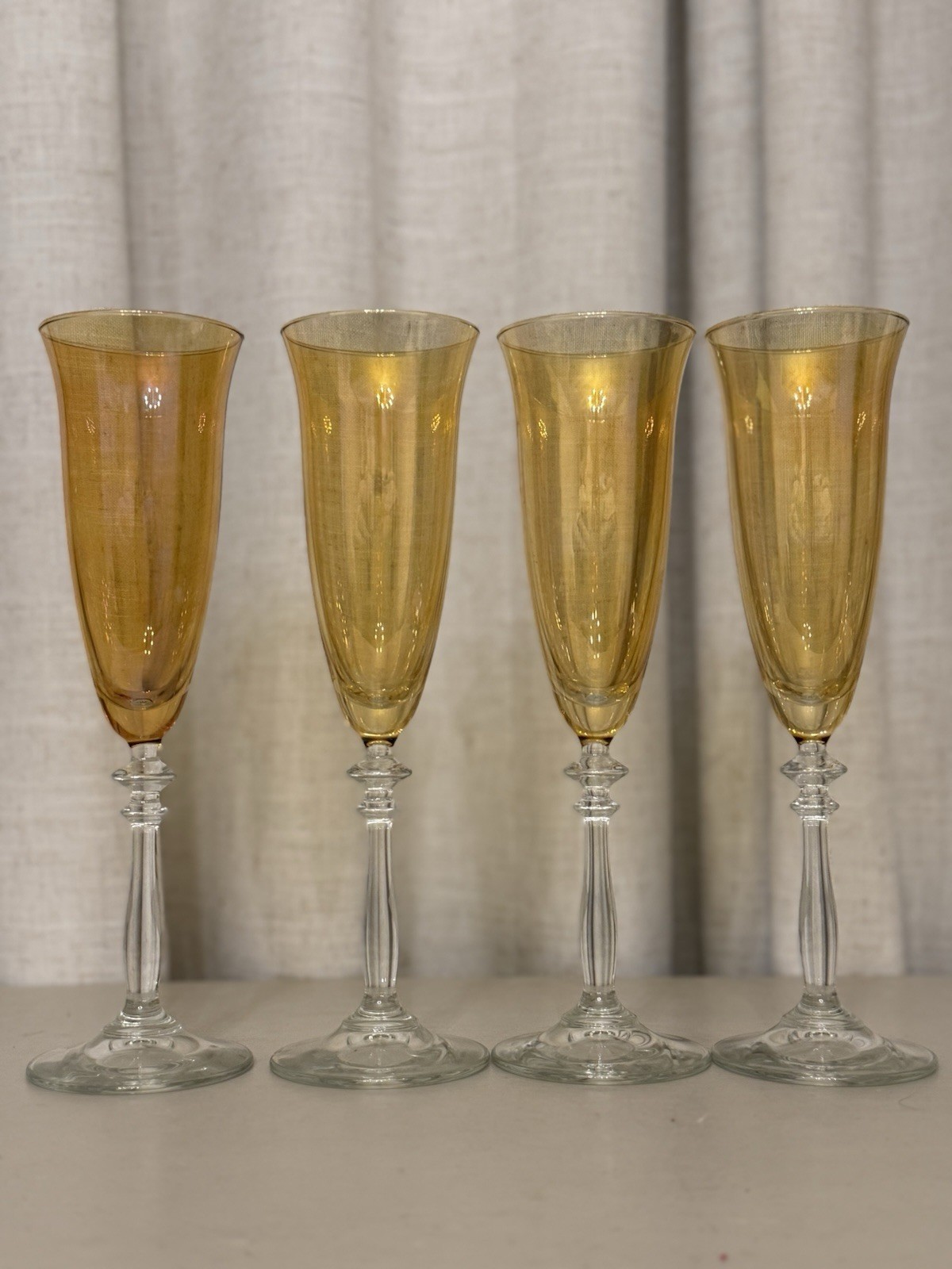 Vintage Pier 1 Amber Luster Champagne Flutes Set of 4 RONA Slovakia 9.5