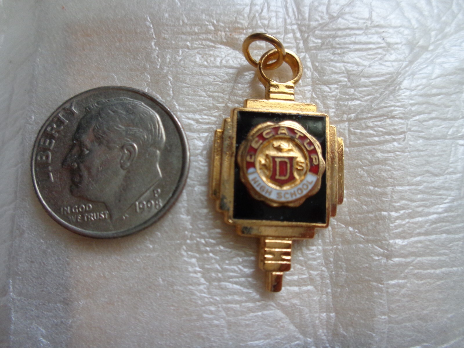 Decatur, IL High School  1940\'s Antique 14K Gold Plated Pendant Charm Fob
