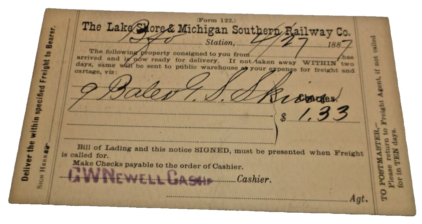 APRIL 1887 LAKE SHORE & MICHIGAN SOUTHERN LS&MS NYC BUFFALO DELIVERY POST CARD APRIL 1887 LAKE SHORE & MICHIGAN SOUTHERN LS&MS NYC BUFFALO DELIVERY POST CARD