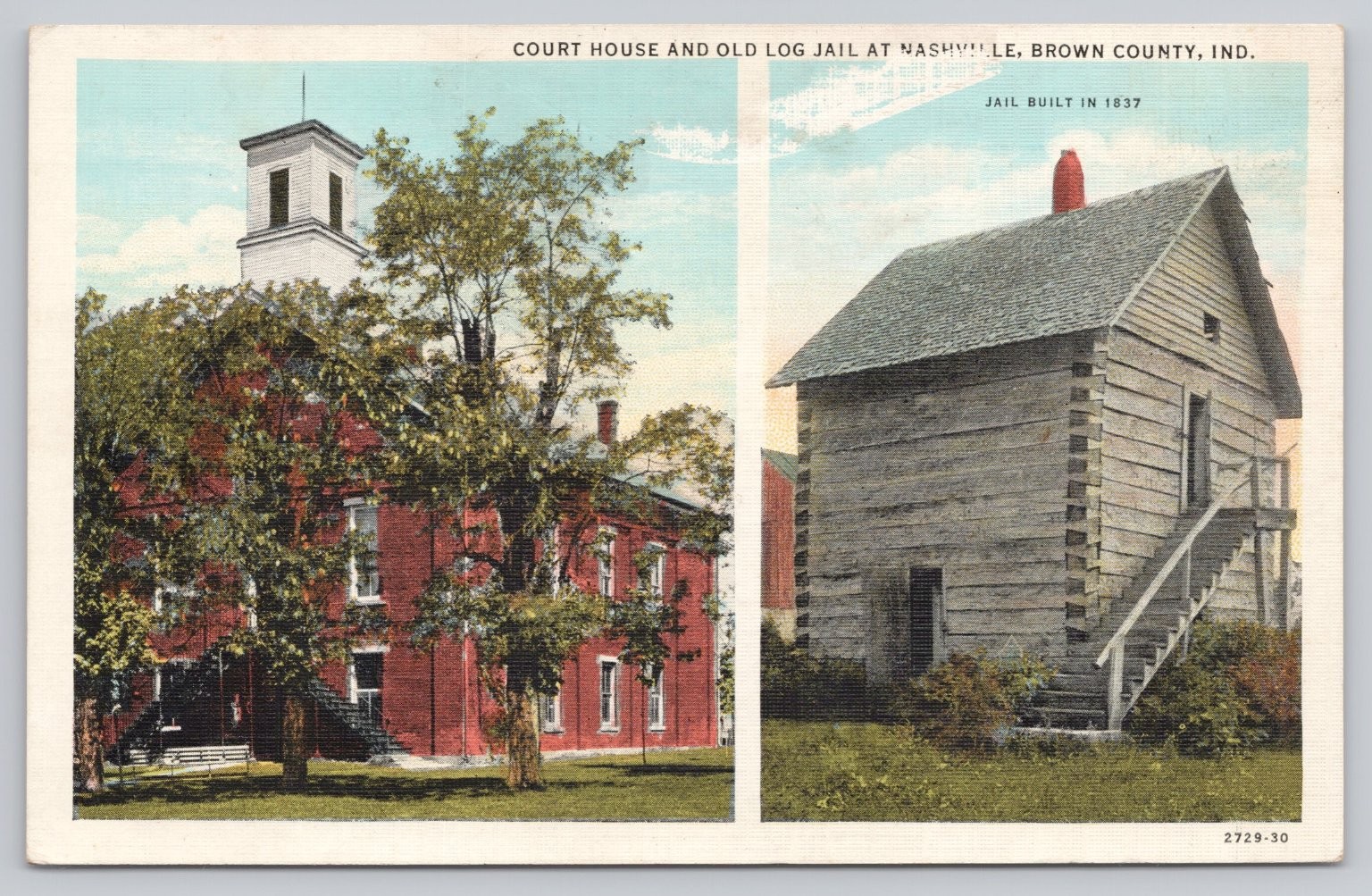Nashville Brown County IN Courthouse Old Log Jail 1837 Curt Teich Postcard