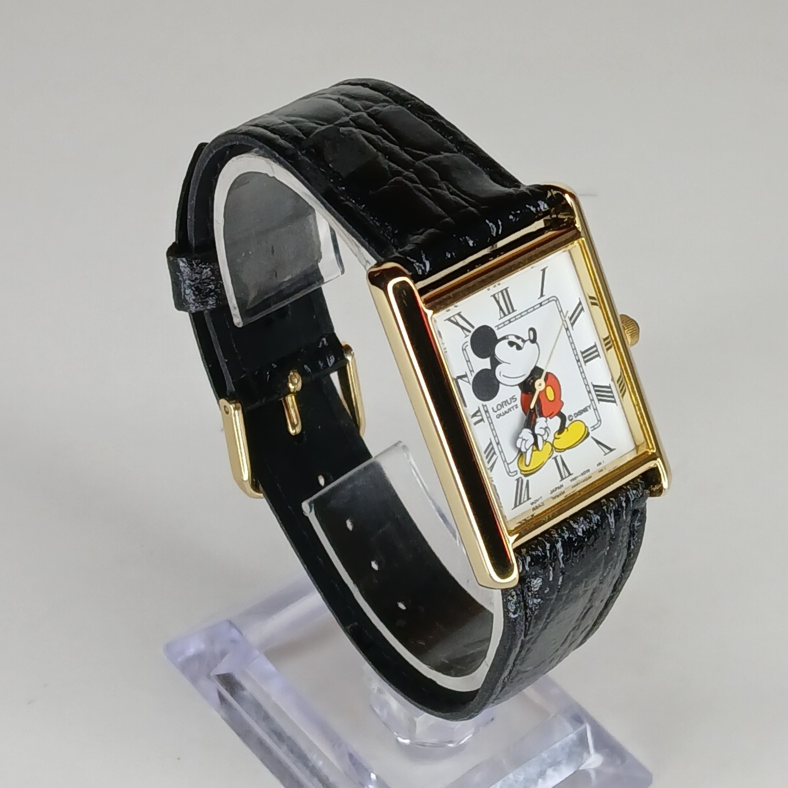 Vintage Lorus Disney Mickey Mouse Tank Watch Gold Tone Roman Numerals V501