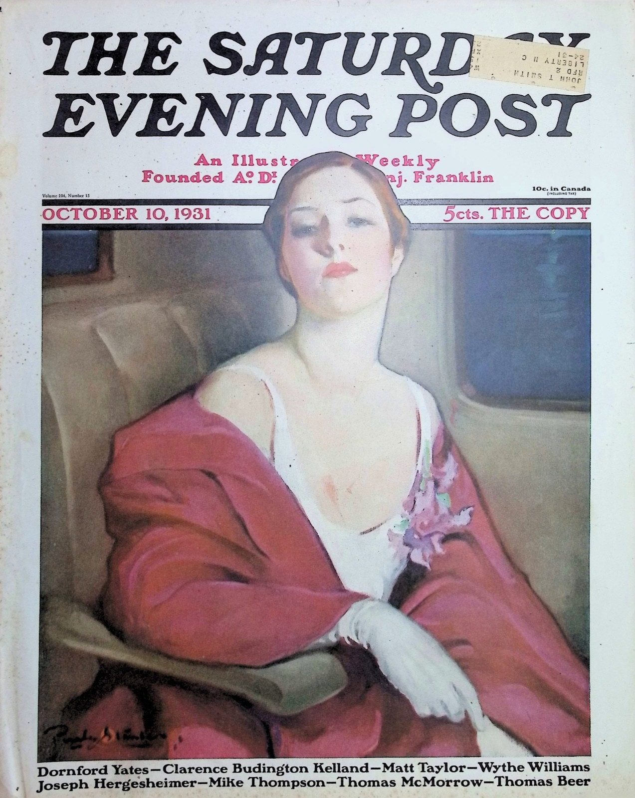 Original Oct 10, 1931 Saturday Evening Post Cover Only: An Evening Out #Penrhyn