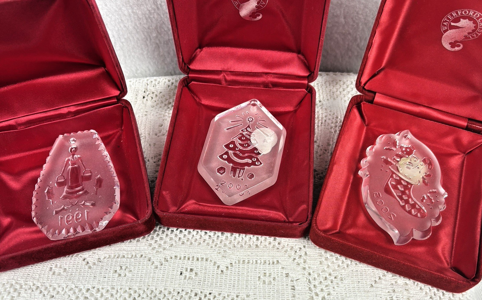 Vtg Waterford Crystal Christmas Ornaments 1991, 2005, 2001 Lot 3 Vtg Waterford Crystal Christmas Ornaments 1991, 2005, 2001 Lot 3