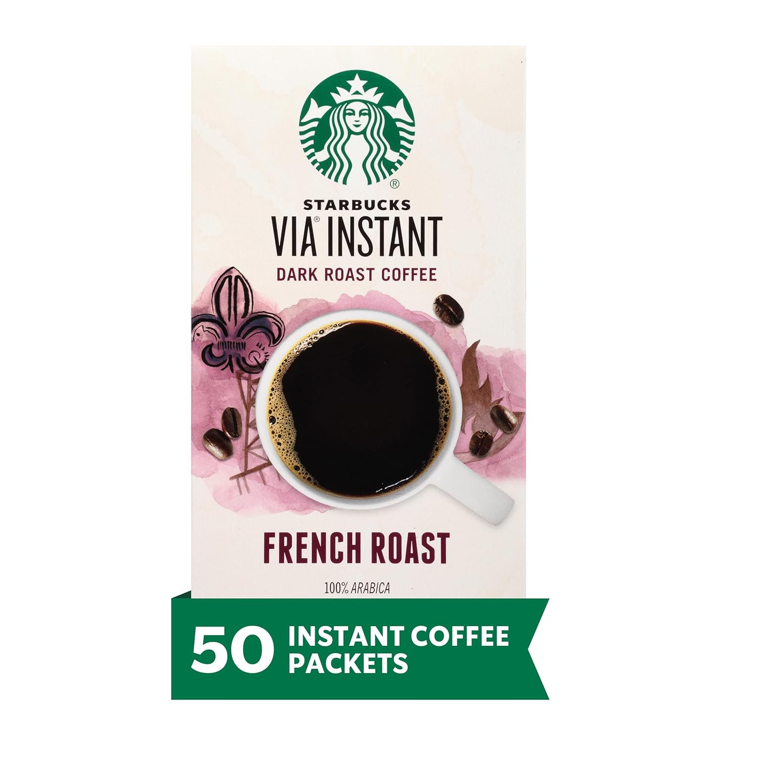 via Instant Coffee, Dark Roast Coffee, French Roast, 100% Arabica, 1 Box (50 Pac via Instant Coffee, Dark Roast Coffee, French Roast, 100% Arabica, 1 Box (50 Pac