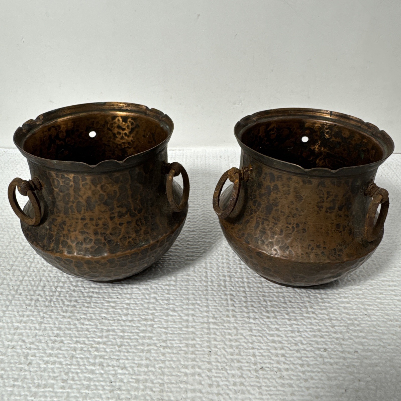 Pair Antique Goberg Hugo Berger Copper Cauldrons Iron Rings Germany