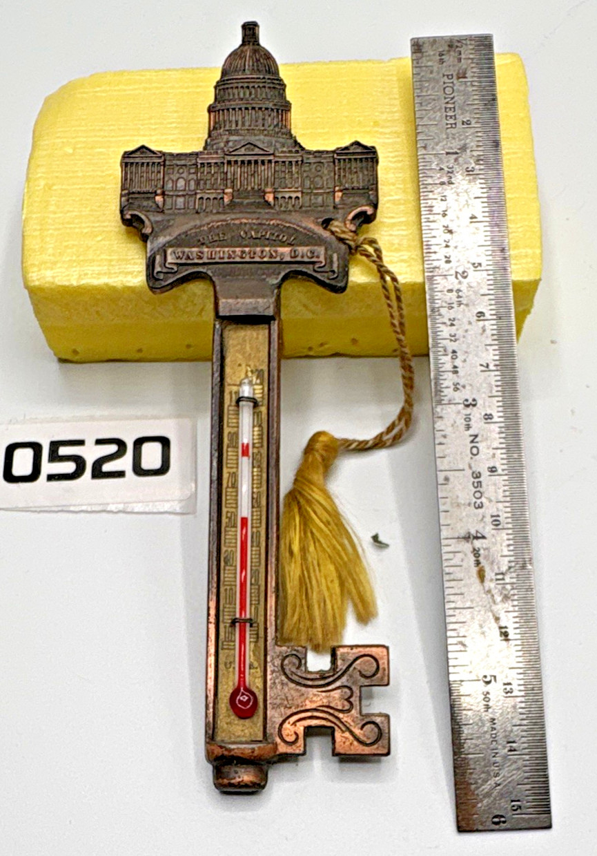 Vintage Washington, D.C. U.S. Capitol Souvenir Thermometer Key Shape with Tassel Vintage Washington, D.C. U.S. Capitol Souvenir Thermometer Key Shape with Tassel