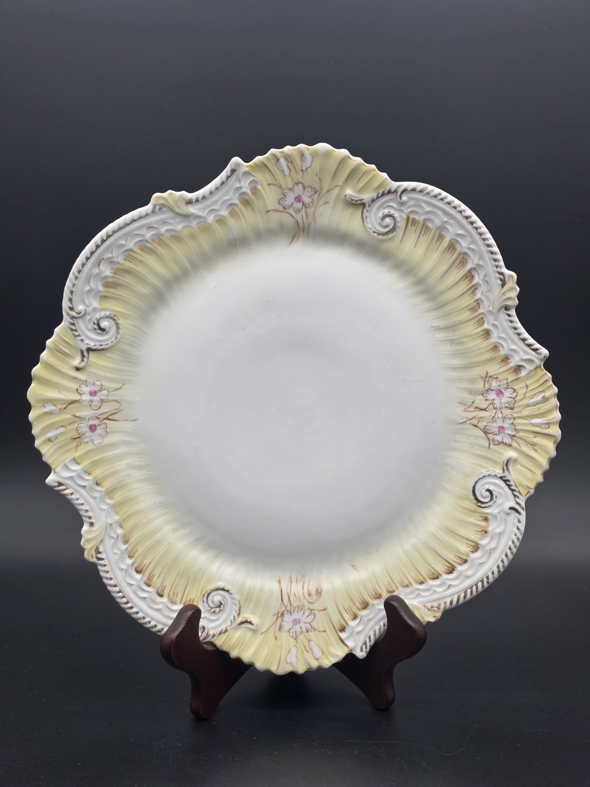 Antique Porcelain Bone China Plate Scroll Handpainted Flowers Gold Trim 11