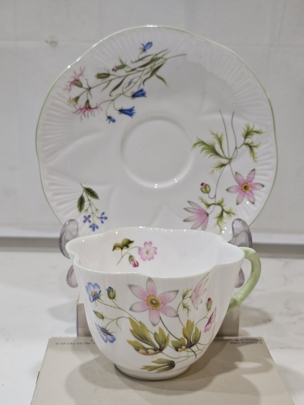 Shelley Wild Anemone 13977 Teacup And Saucer set Fine Bone China England Shelley Wild Anemone 13977 Teacup And Saucer set Fine Bone China England