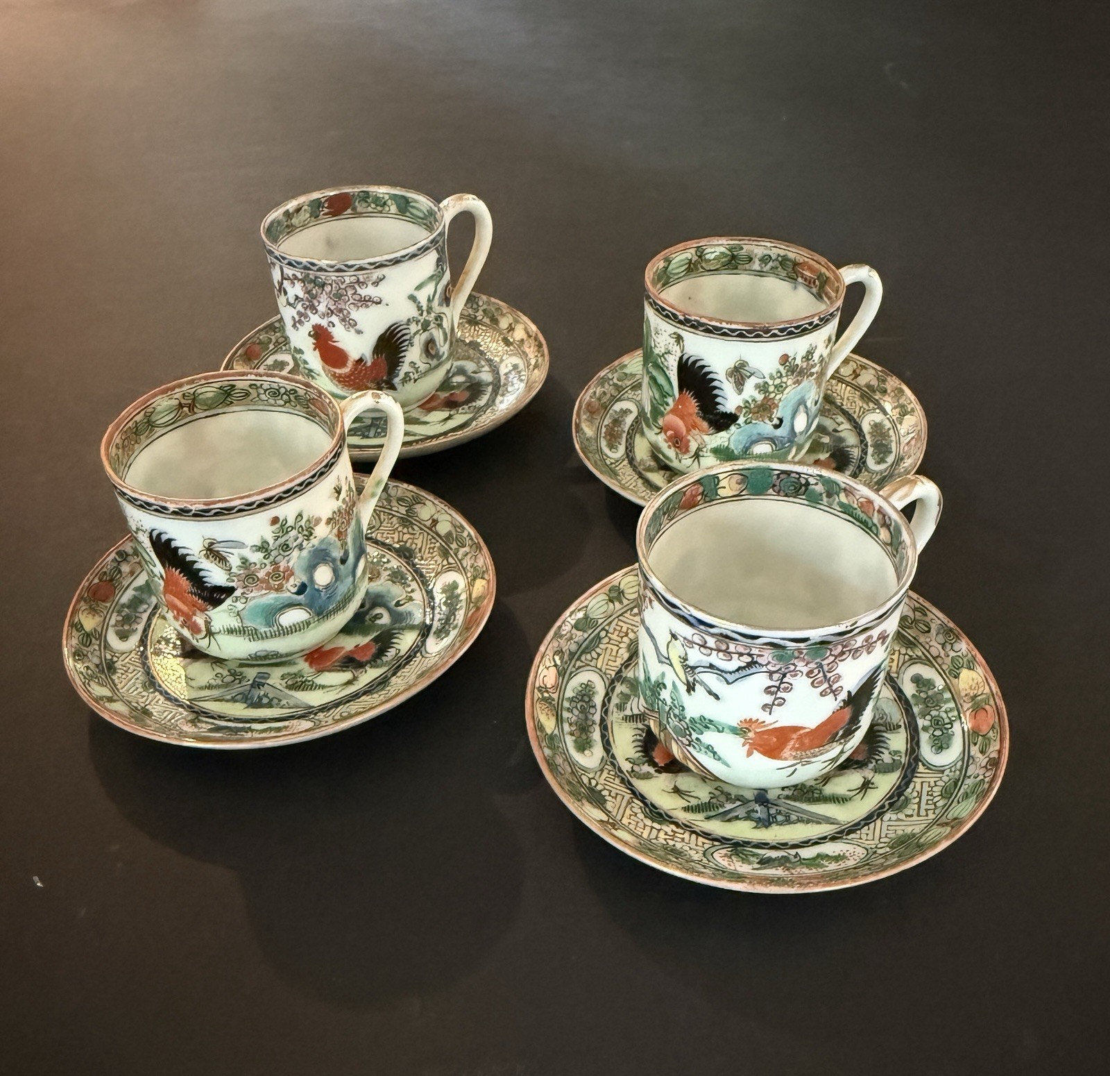 Antique Famille Rose Rooster Porcelain set as shown Antique Famille Rose Rooster Porcelain set as shown