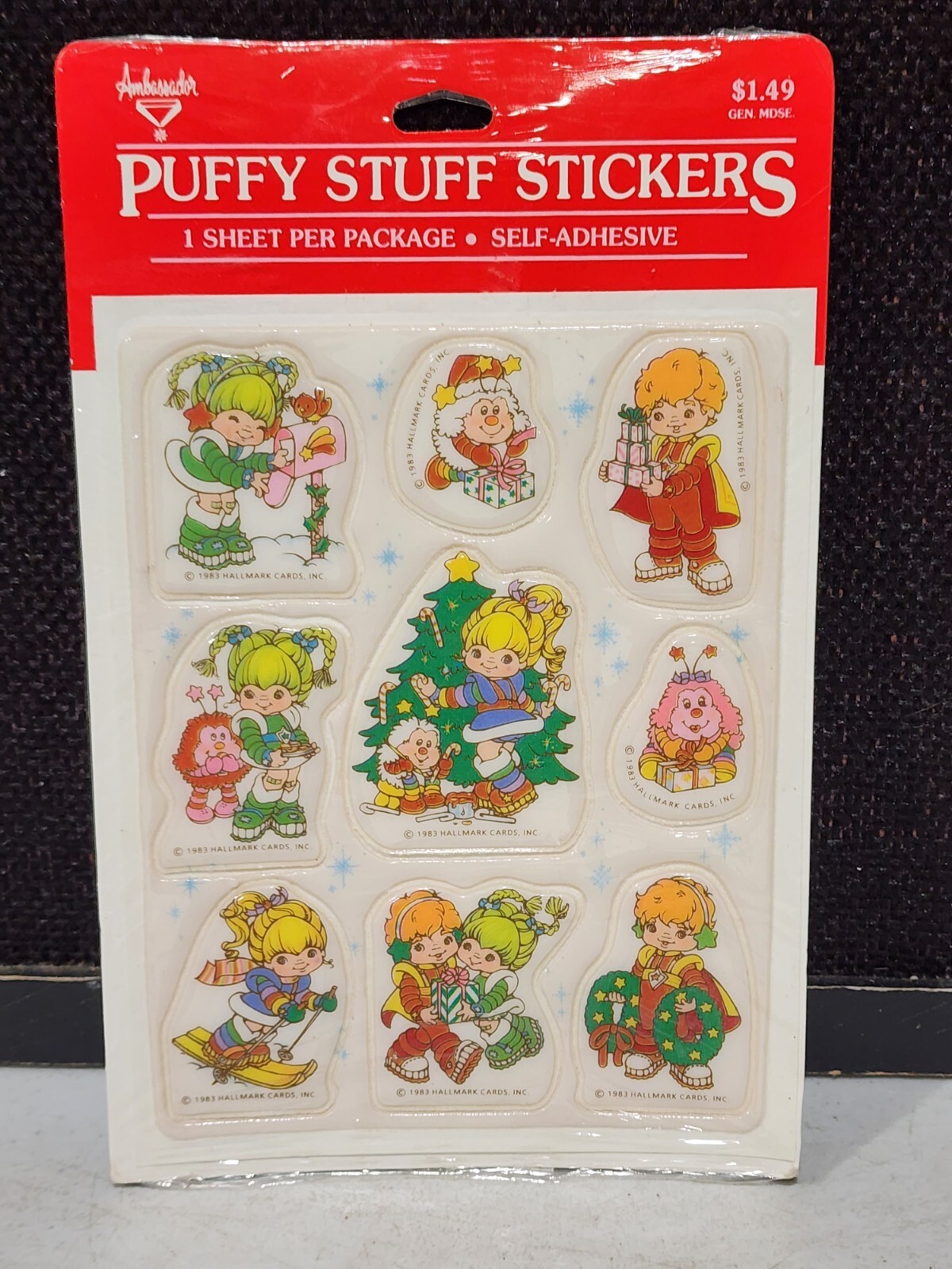 RARE 1983 SEALED AMBASSADOR HALLMARK RAINBOW BRITE PUFFY CHRISTMAS STICKERS