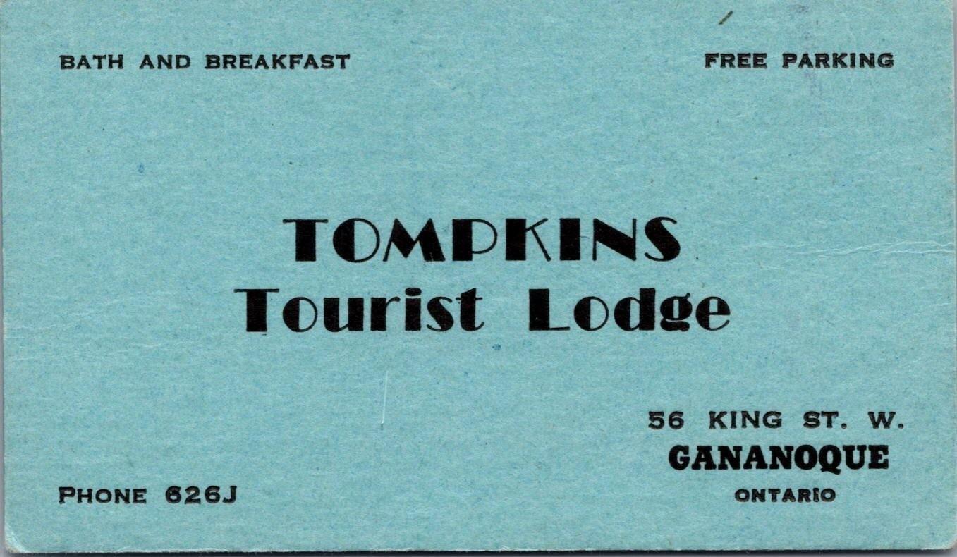 Tompkins Tourist Lodge Gananoque Ontario Canada Vintage Business Card Tompkins Tourist Lodge Gananoque Ontario Canada Vintage Business Card