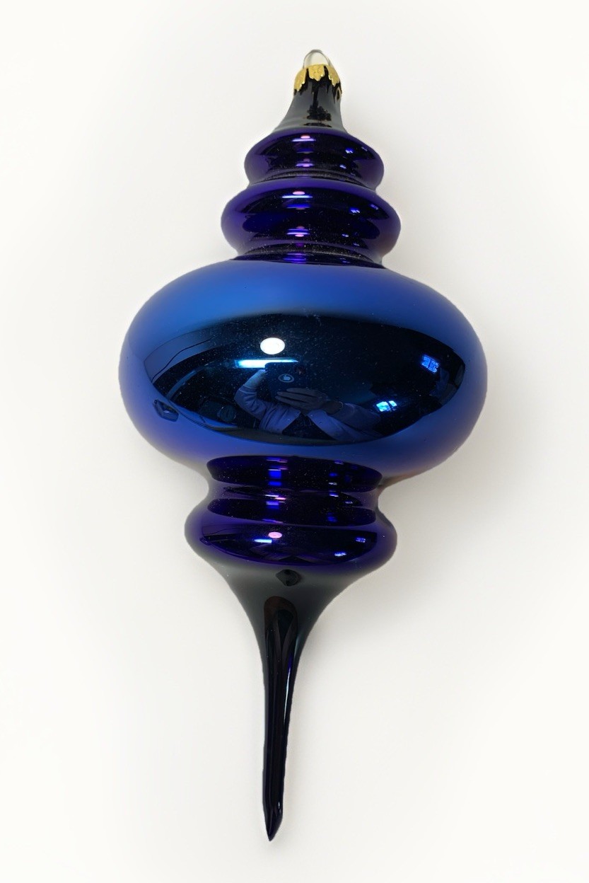Large Cobalt Glass Finial Christmas Ornament 9” Dept. 56? Holiday Decoration