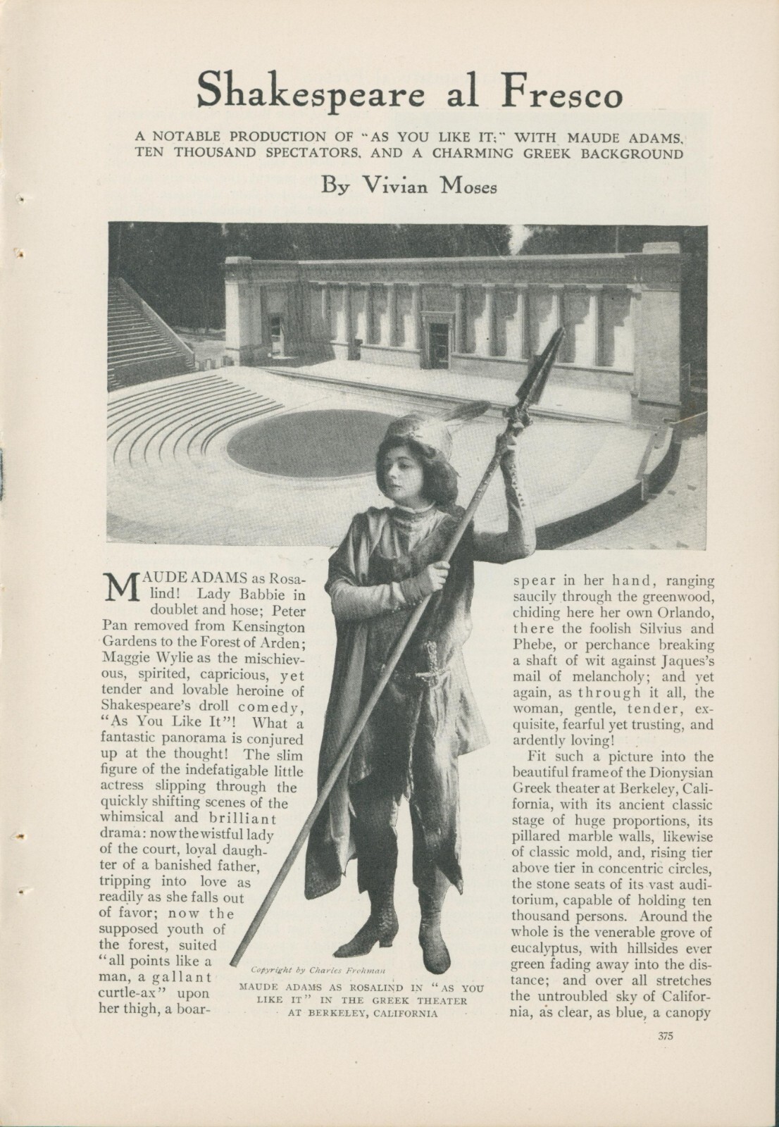 1910 Shakespeare Fresco Berkeley CA Greek Theater As You Like It Print Story CO2