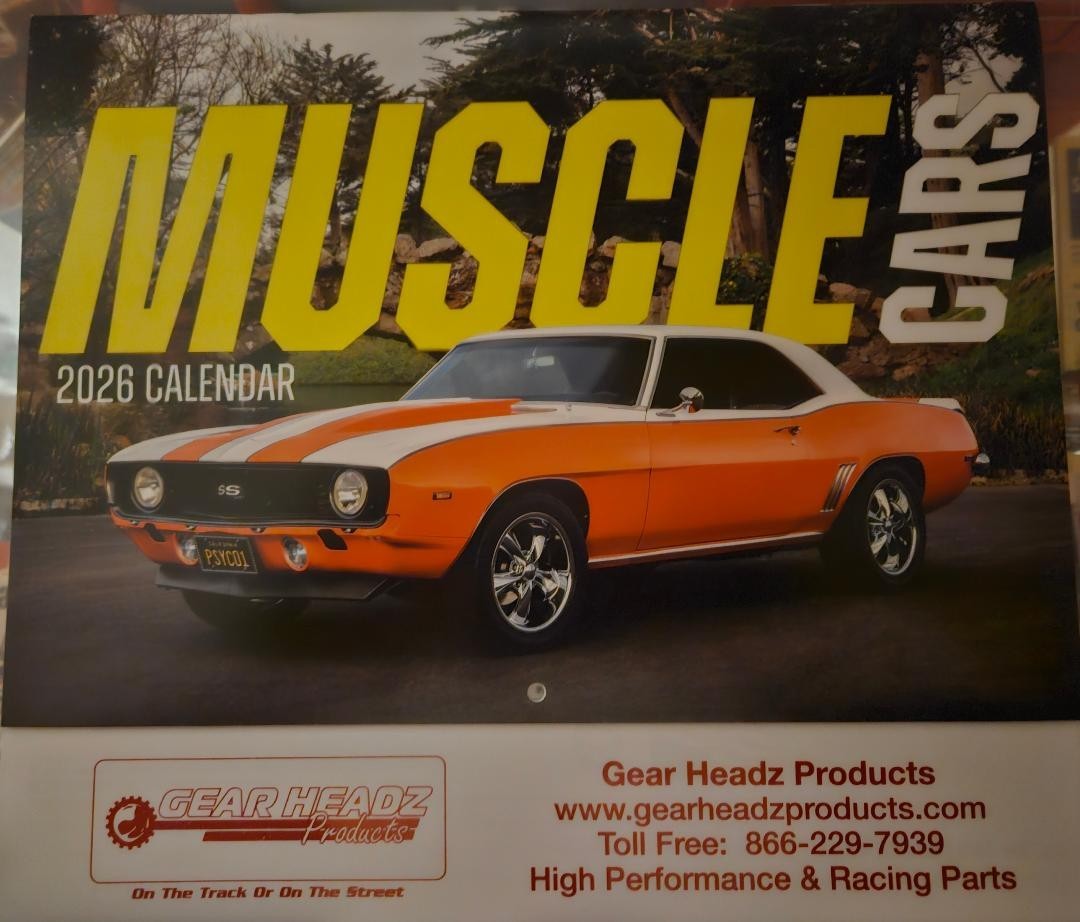 MUSCLE CARS 2026 CALENDAR Drag Strip Ready Smokin Red Hot  Free Coupon Free S&H
