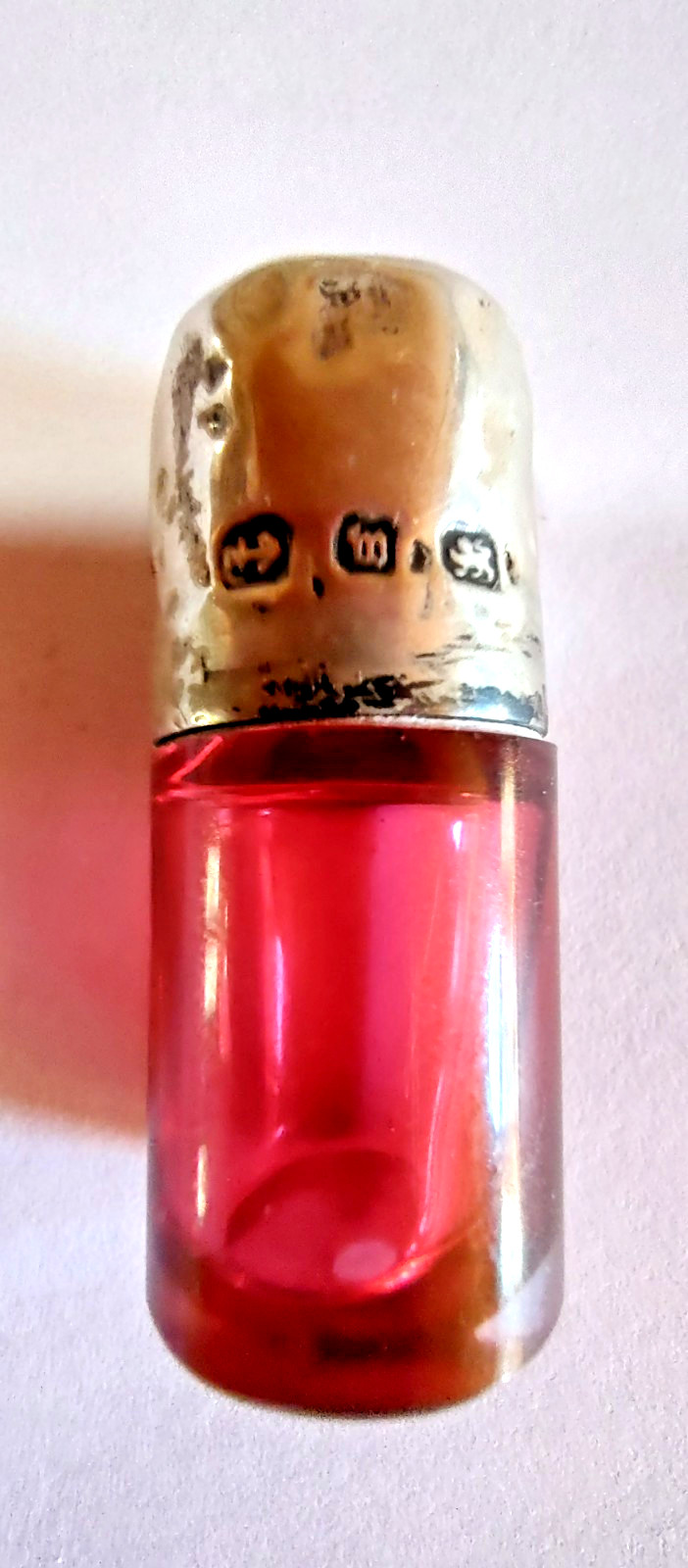 Victorian Cranberry Miniature Scent Bottle with Silver Top 1800\'s