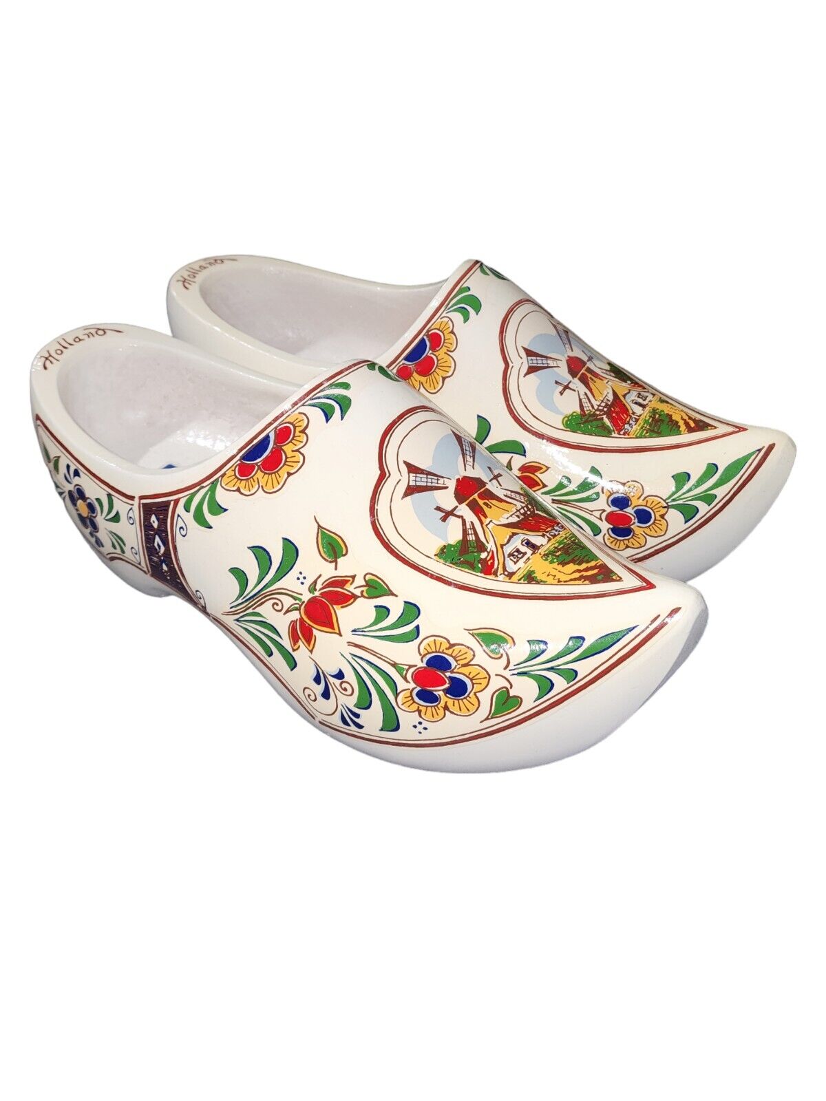 38/39 Handpainted Wooden Shoes Windmills and Flowers  HOLLAND Size 8
