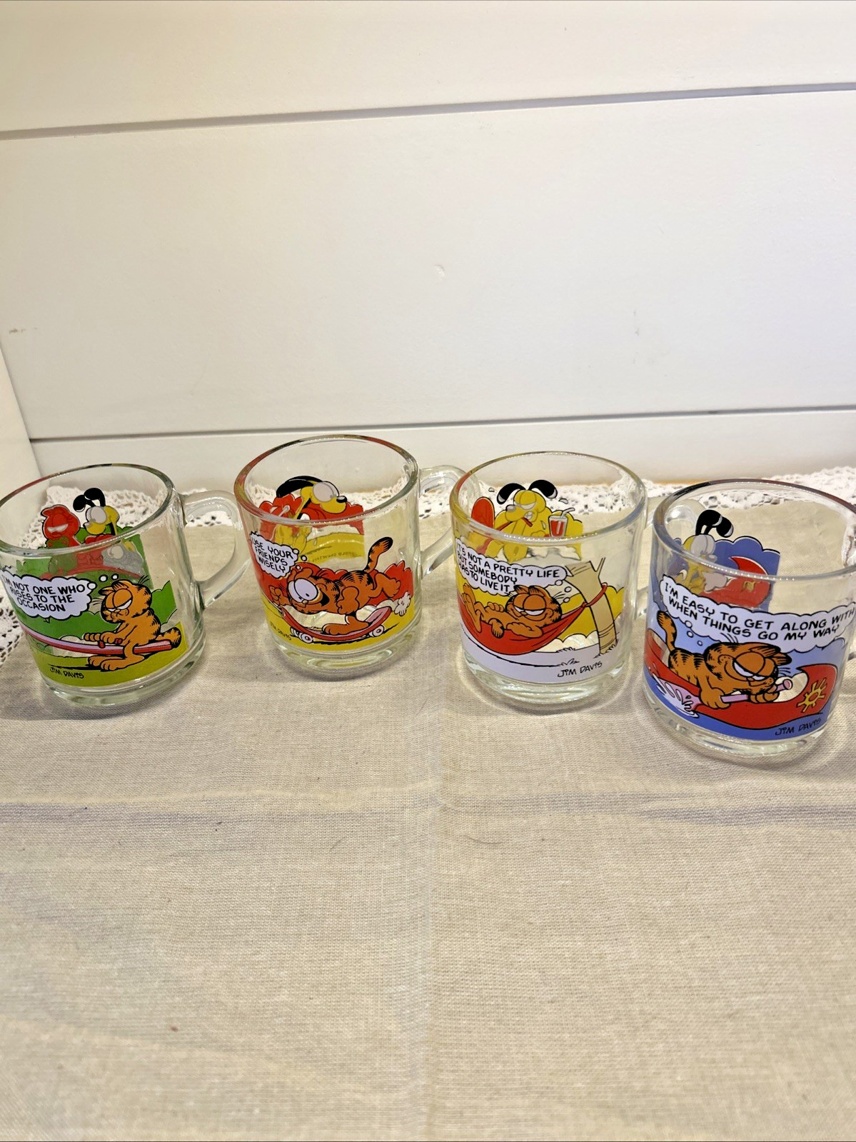 Vintage 1978 Anchor Hocking For Mcdonald\'s Garfield & Odie Glass Mugs Set 4 Vintage 1978 Anchor Hocking For Mcdonald\'s Garfield & Odie Glass Mugs Set 4