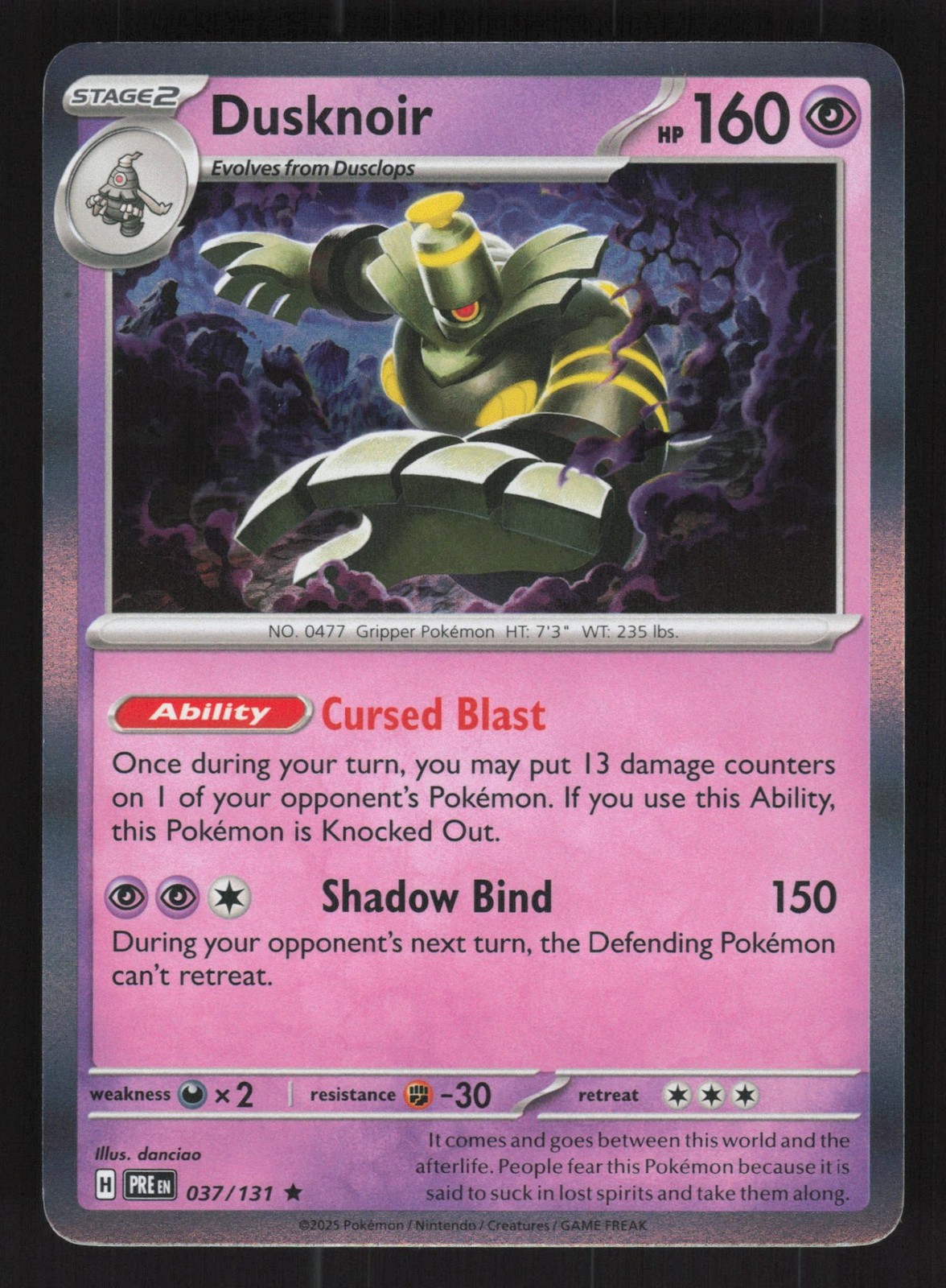 English NM Dusknoir 037/131 PRE Holofoil Pokemon SV: Prismatic Evolutions