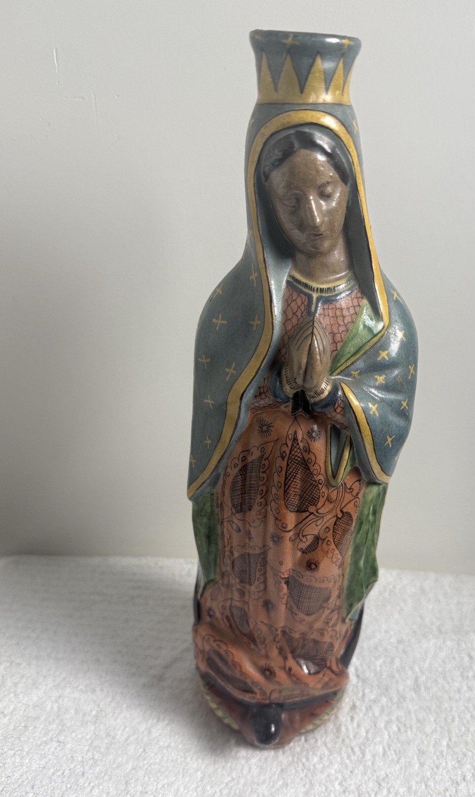 Vintage Hand Painted Mexican Pottery Virgin Of Gaudalupe Holly Water Bottle Vintage Hand Painted Mexican Pottery Virgin Of Gaudalupe Holly Water Bottle
