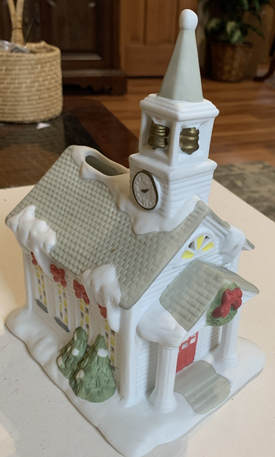 PartyLite Christmas Church Winter Village Ceramic Bisque TeaLight Candle Holder