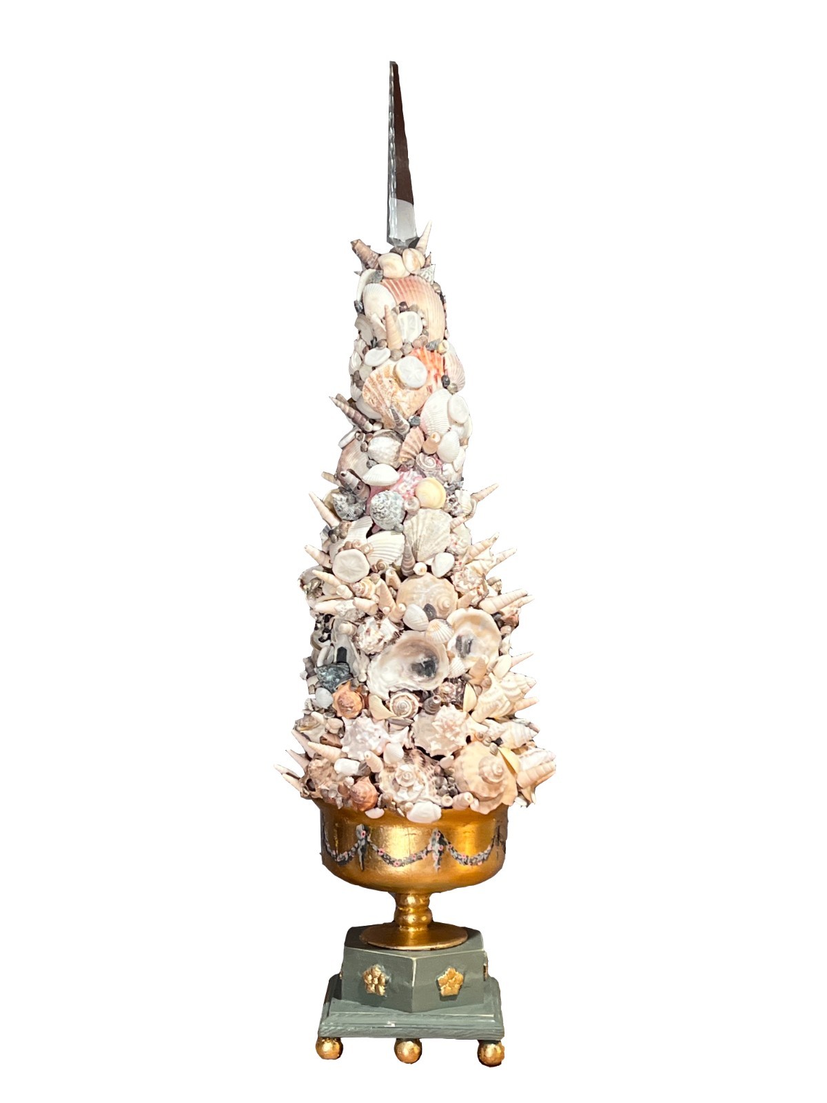 Vintage Italian Large Grotto Style Seashell & Rock Crystal Topiary on the Gilt S