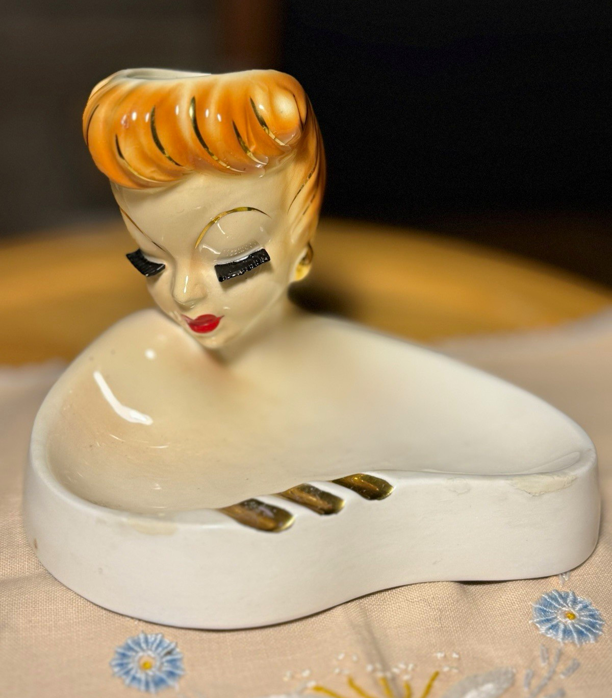 VTG RARE MCM 1950 Geo Z Lefton Lucille Ball Ceramic Lady Head Vase Ashtray VTG RARE MCM 1950 Geo Z Lefton Lucille Ball Ceramic Lady Head Vase Ashtray