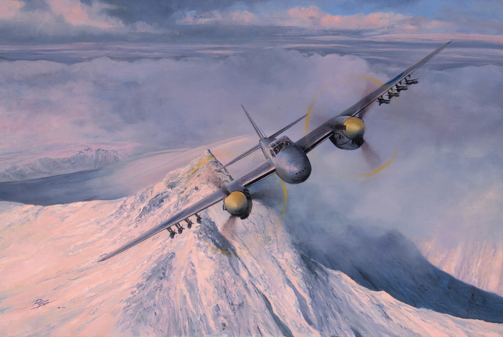 Rover Patrol by Richard Taylor aviation art signed by Three WW2 Mosquito Pilots