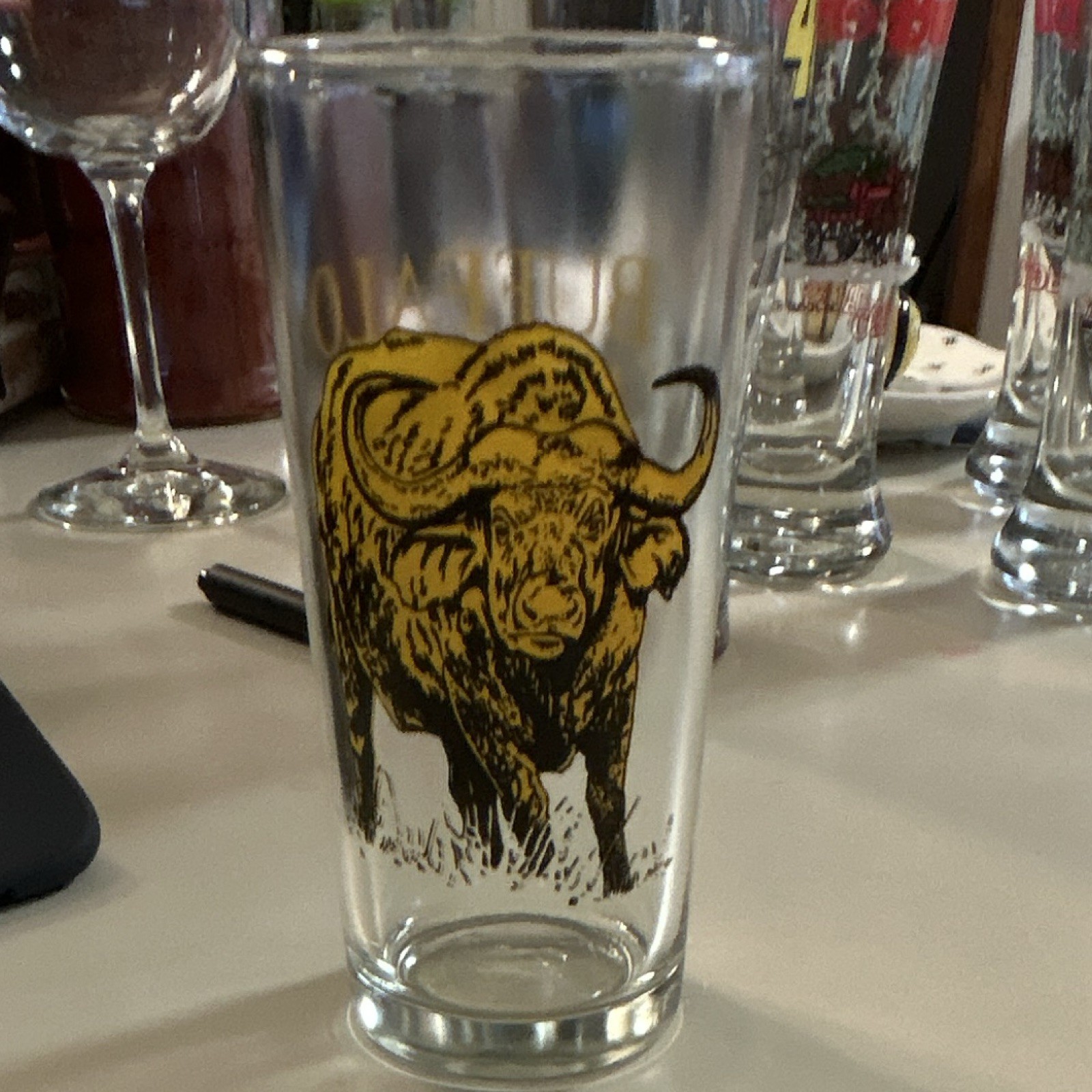 Vintage Mid-Century Gold Foil Buffalo Drinking Glass