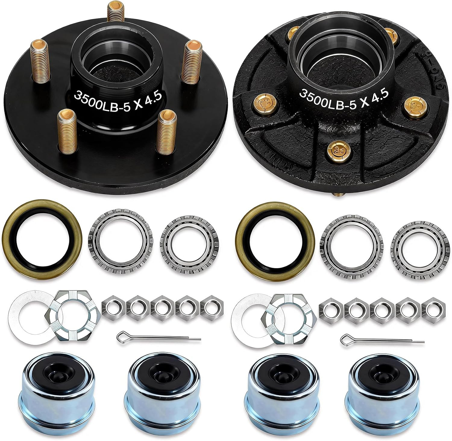 2 Sets 3500Lbs Axle Trailer Hub Kit 5 Bolt 4.5\ 2 Sets 3500Lbs Axle Trailer Hub Kit 5 Bolt 4.5\