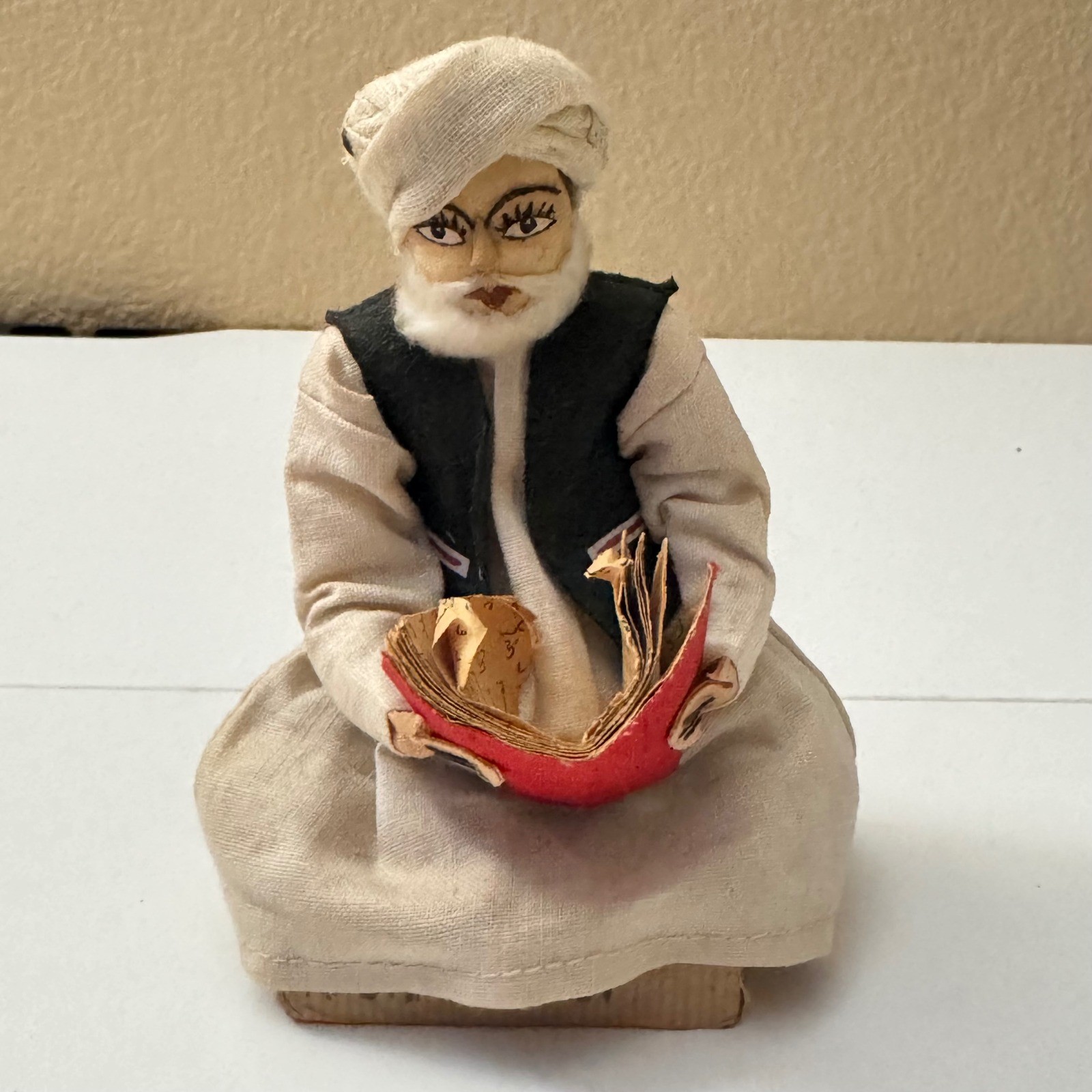 Vintage Afghanistan Folk Art Doll Seated Man Reading Turban Handcrafted 2002 Vintage Afghanistan Folk Art Doll Seated Man Reading Turban Handcrafted 2002
