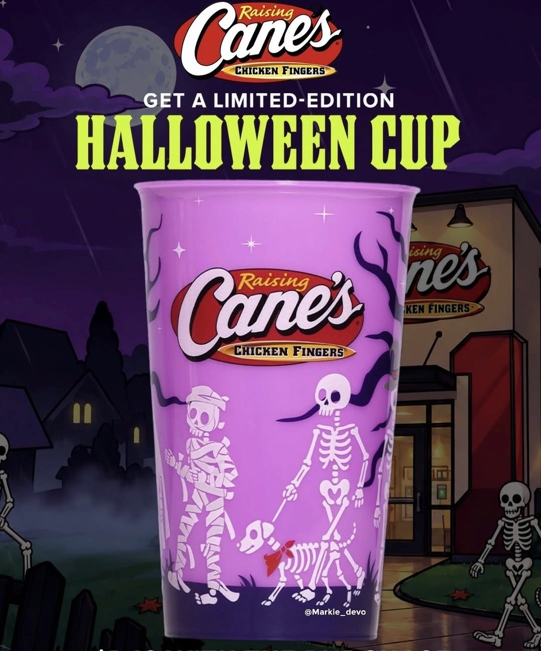 Limited Edition Raising Canes Glow In The Dark Halloween Cup