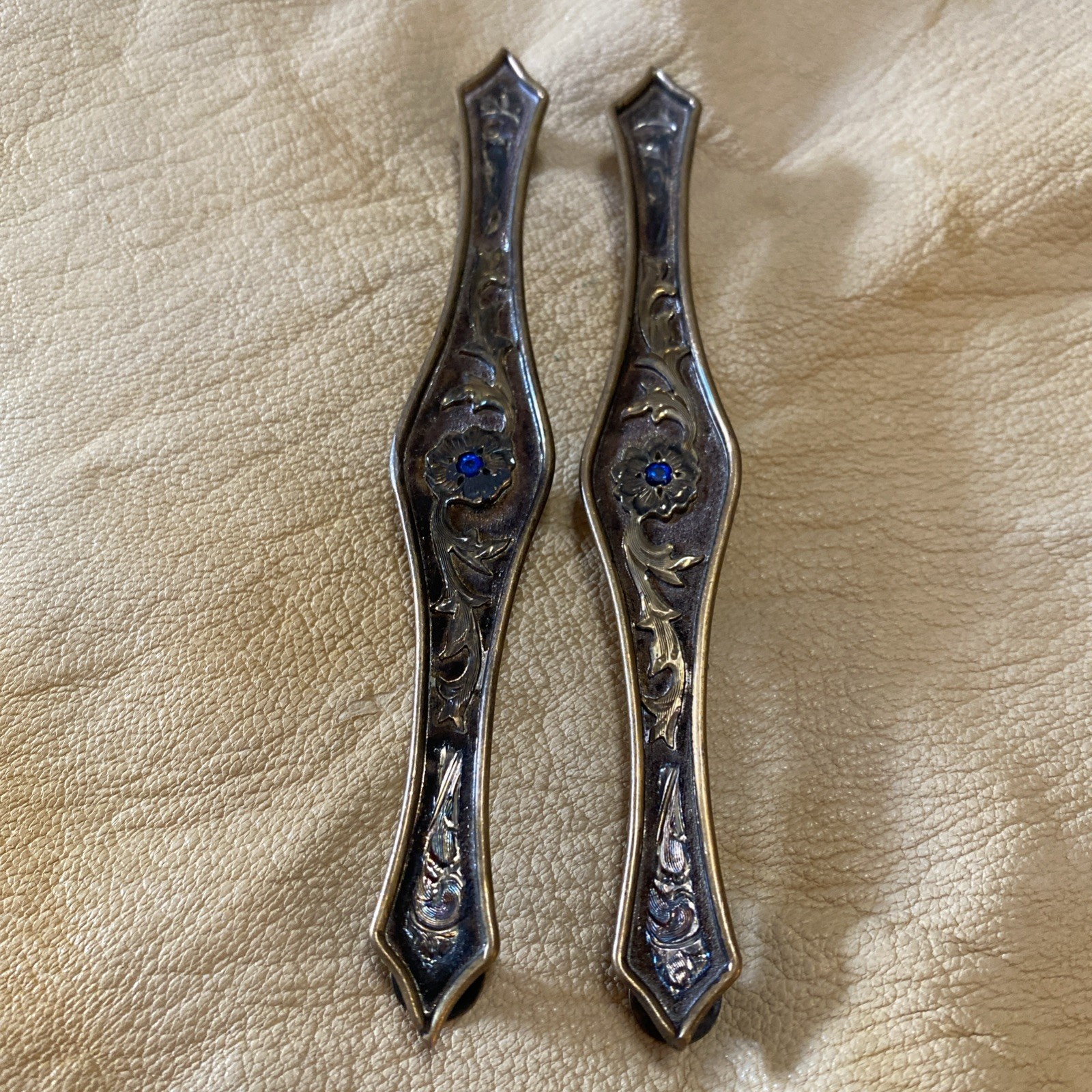 VTG Gold Trim Silver Concho Set W/Sapphires, New Old Stock VTG Gold Trim Silver Concho Set W/Sapphires, New Old Stock