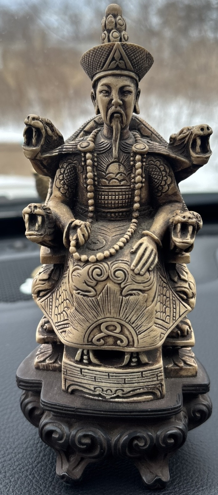 Vintage Carved Heavy Resin Chinese Emperor statuette 8”
