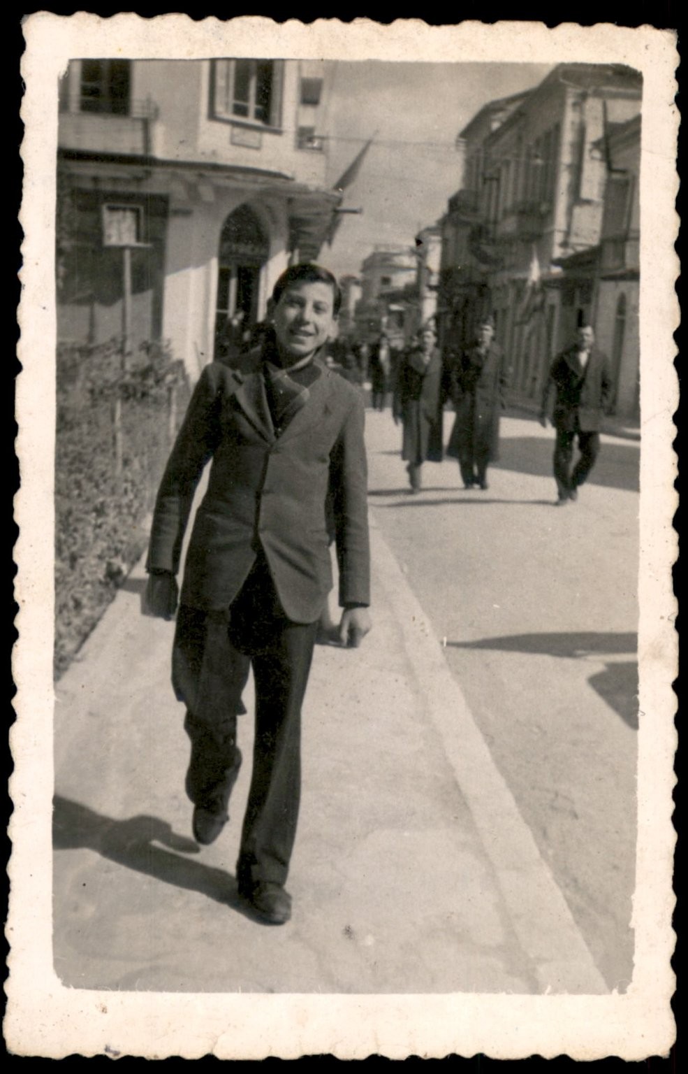 Vintage Snapshot Photograph 1940s Young Man Street Scene Greek Lettering