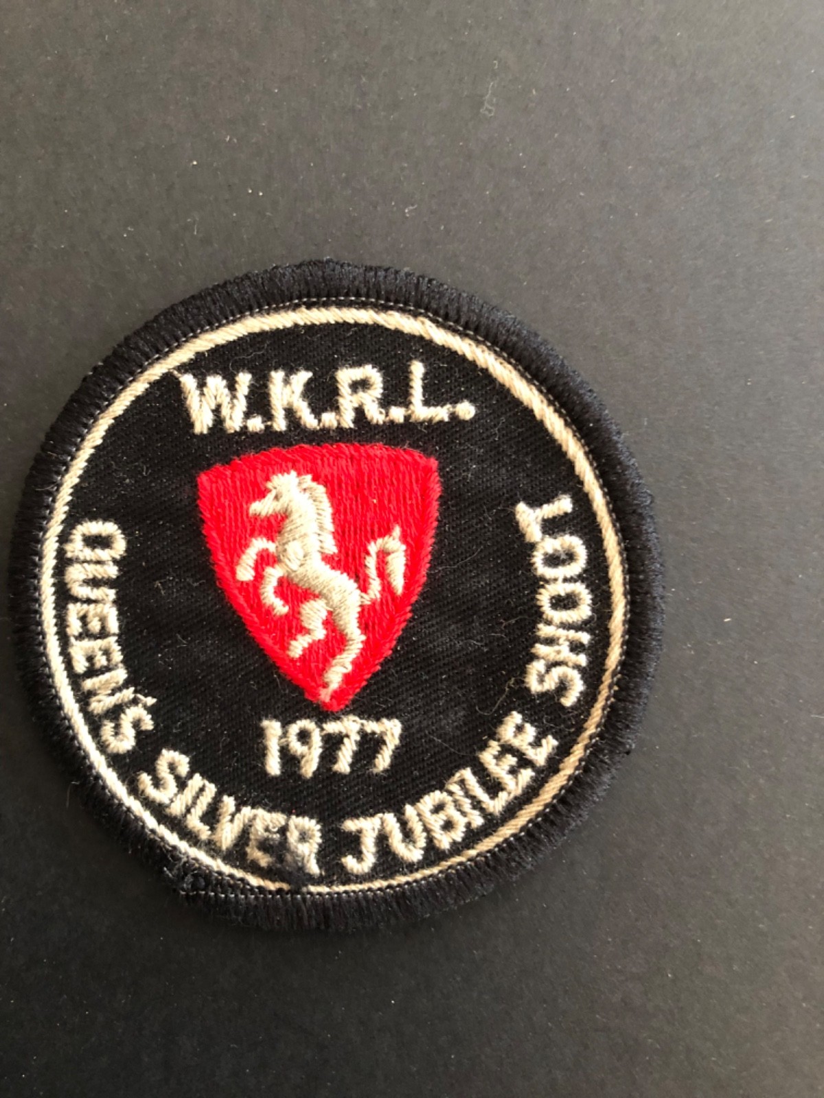 Vintage fabric patch badge WKRL Queen\'s Silver Jubilee Shoot Kent rifle shooting