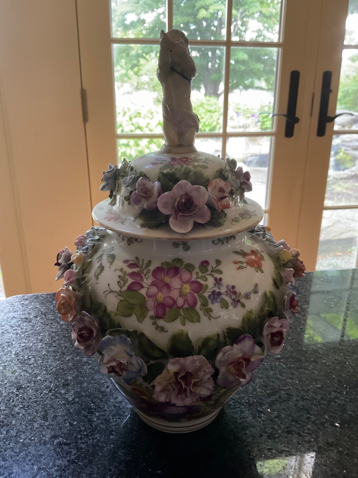 Antique 19th c. Cross Swords Porcelain Flowers Covered Urn - Marx Eugene Claus? Antique 19th c. Cross Swords Porcelain Flowers Covered Urn - Marx Eugene Claus?