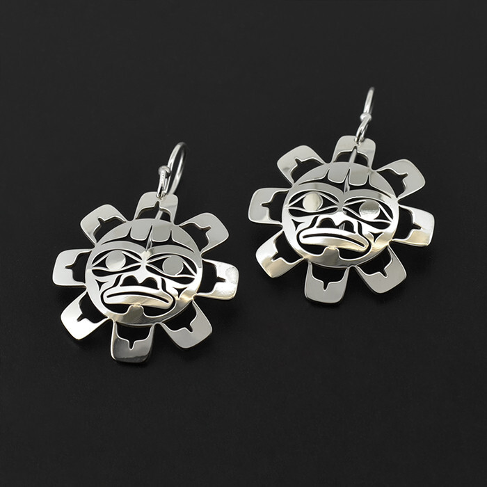 Native Sun Dangle Earrings Laser-Engraved Sterling Silver