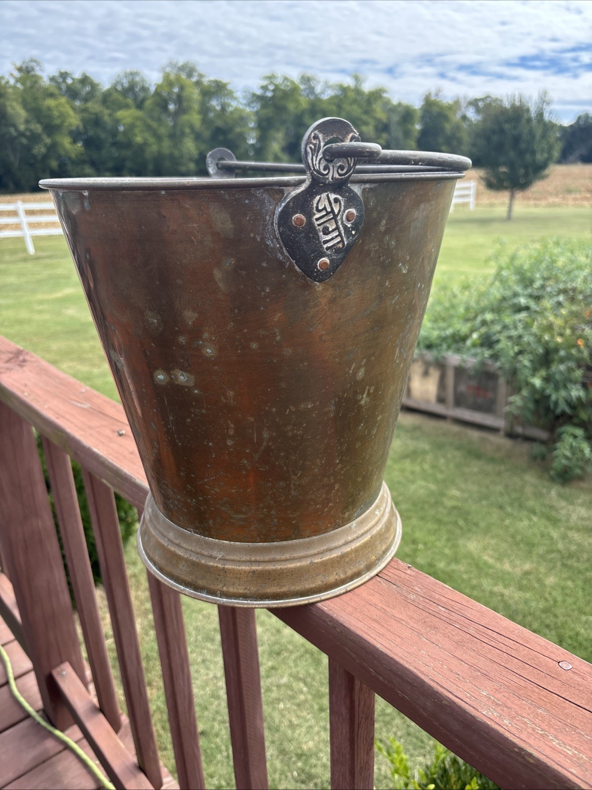 Antique Indian Brass Balti Bucket Footed Planter Vintage Water Pail 12.5\