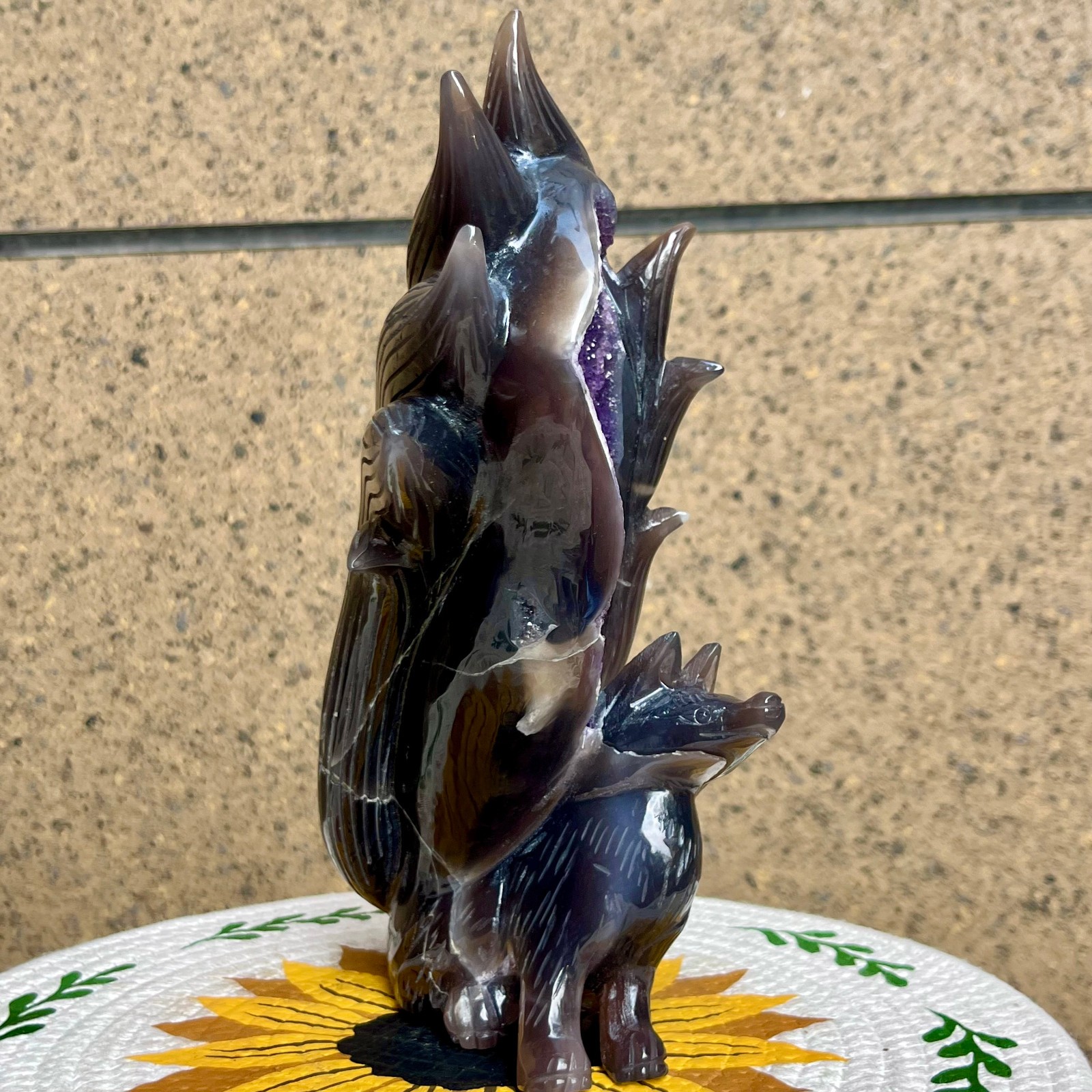 4.9 LB  Natural Agate Geode Hand Carved Fox Crystal Animal Decor Figurine