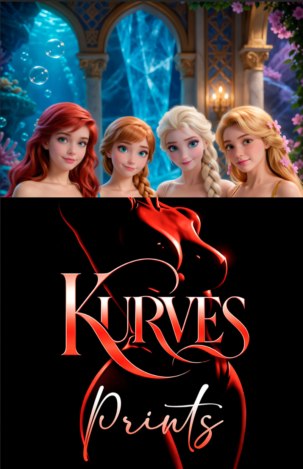 ELSA - ANNA - ARIEL - RAPUNZEL NT | SINGLE COVER PRINT | KURVES COMICS ELSA - ANNA - ARIEL - RAPUNZEL NT | SINGLE COVER PRINT | KURVES COMICS