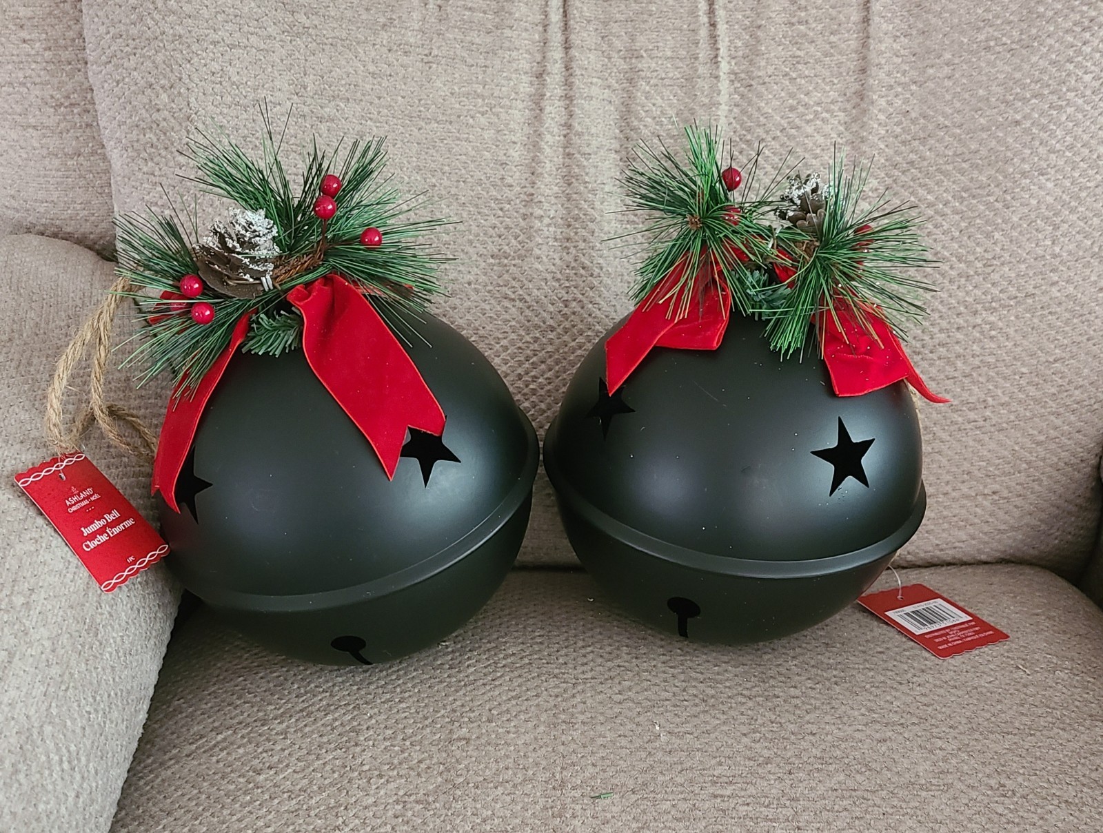 JUMBO BLACK RED GREEN CHRISTMAS BELL LOT OF 2 BY ASHLAND BRAND NEW JUMBO BLACK RED GREEN CHRISTMAS BELL LOT OF 2 BY ASHLAND BRAND NEW