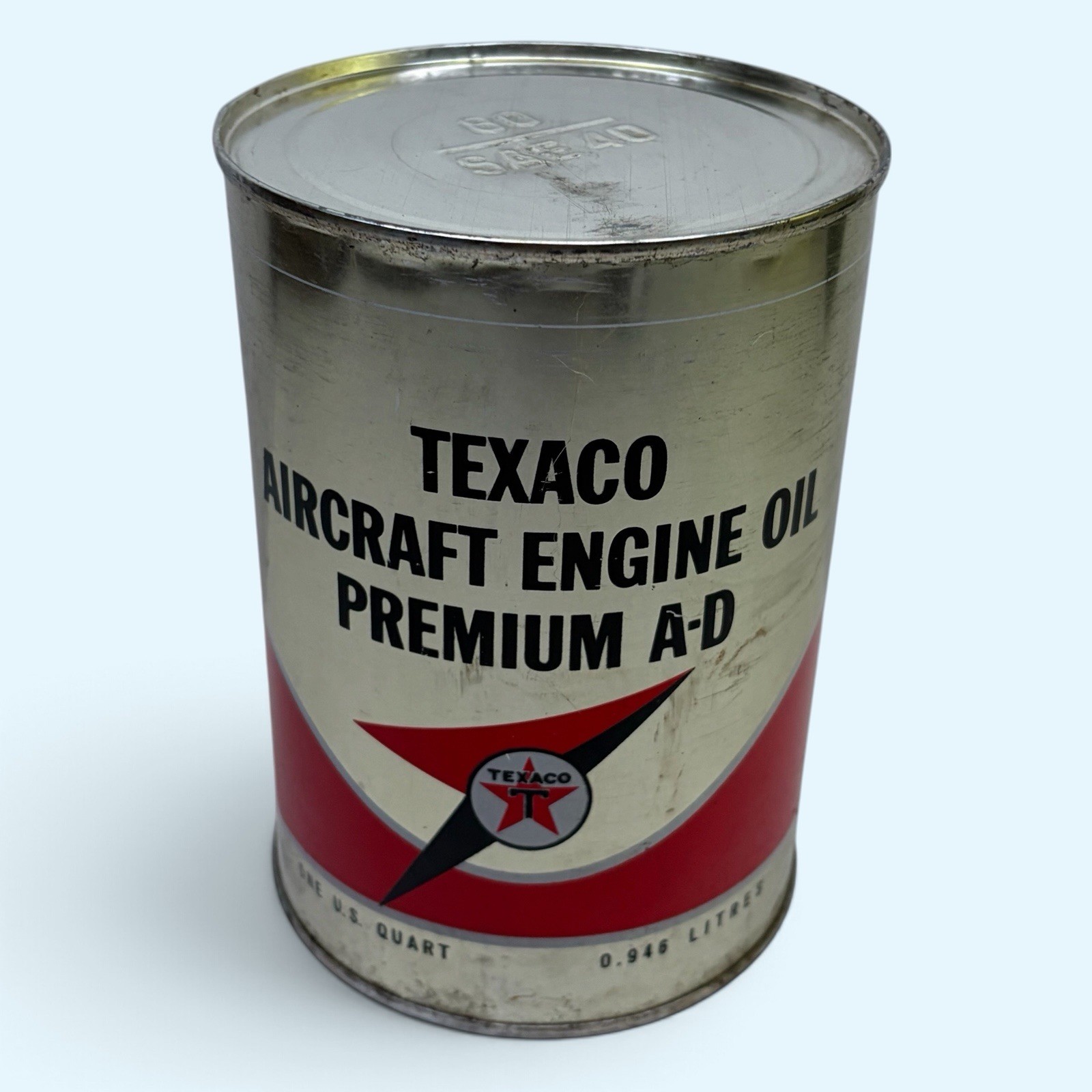 NOS Vintage Texaco Aircraft Engine Premium A-D AD Oil Full 1 Quart Metal Can NOS Vintage Texaco Aircraft Engine Premium A-D AD Oil Full 1 Quart Metal Can