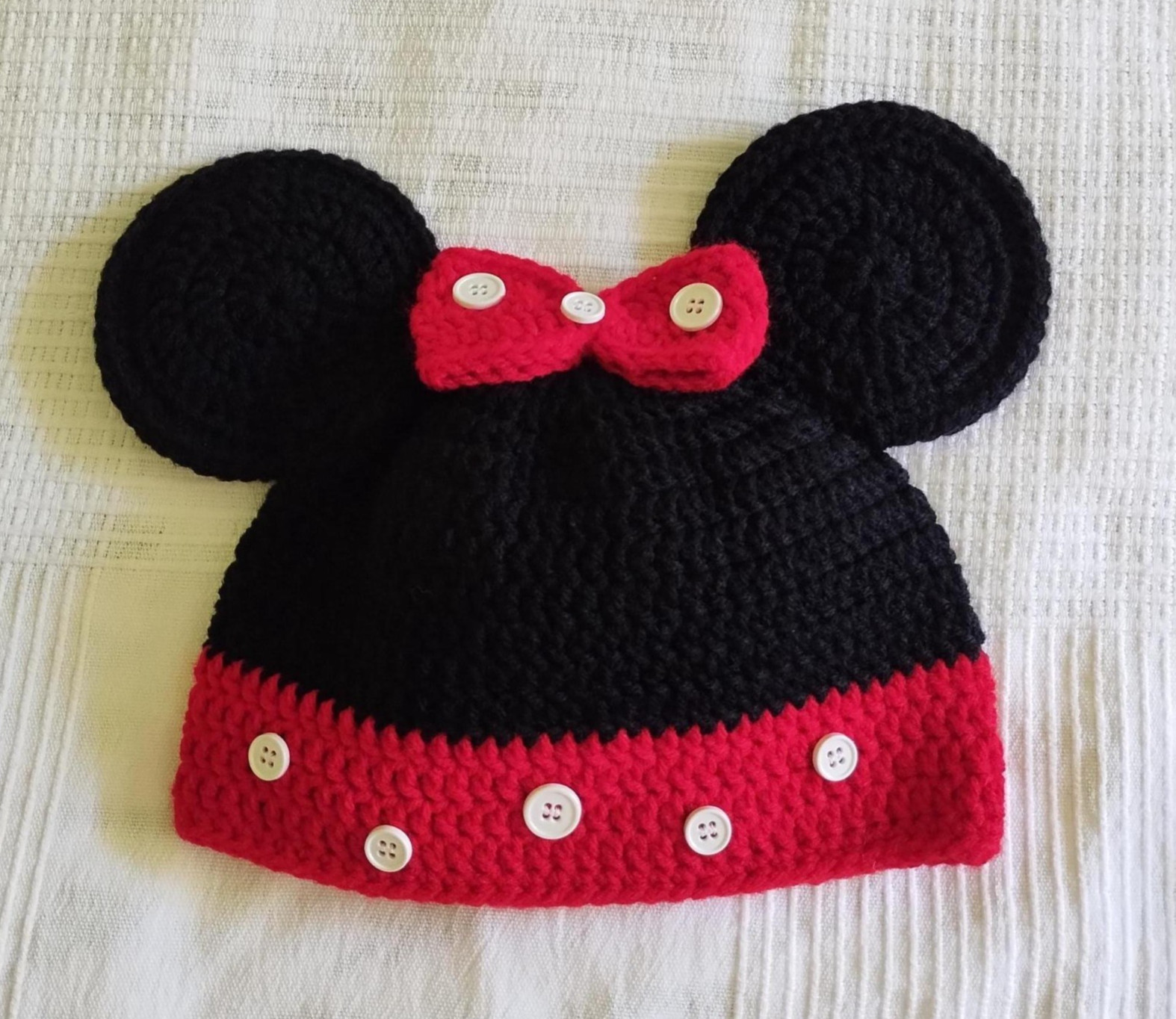 Handmade Crochet Mickey Mouse Baby Girl Hat 6-12 Months Disney Inspired Beanie