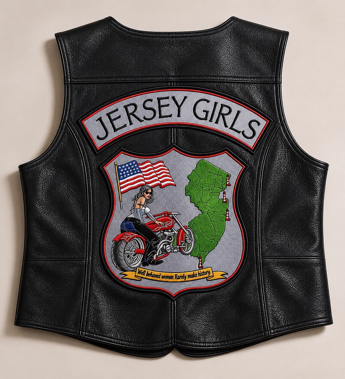 Vintage Harley Davidson Womens Leather Biker Vest Jersey Girls NJ Patch Black