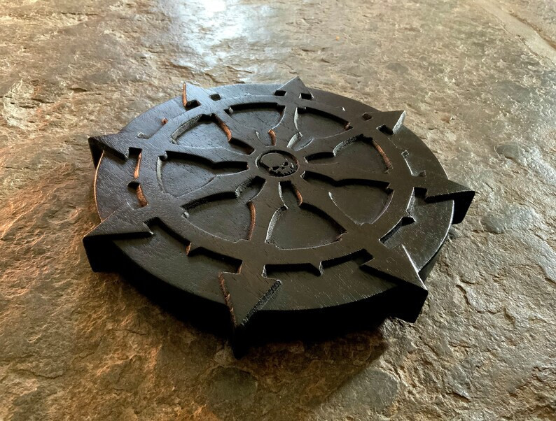 THE CHAOS PENTACLE - Carved Chaos Dharmachakra Pentacle Wooden Handmade