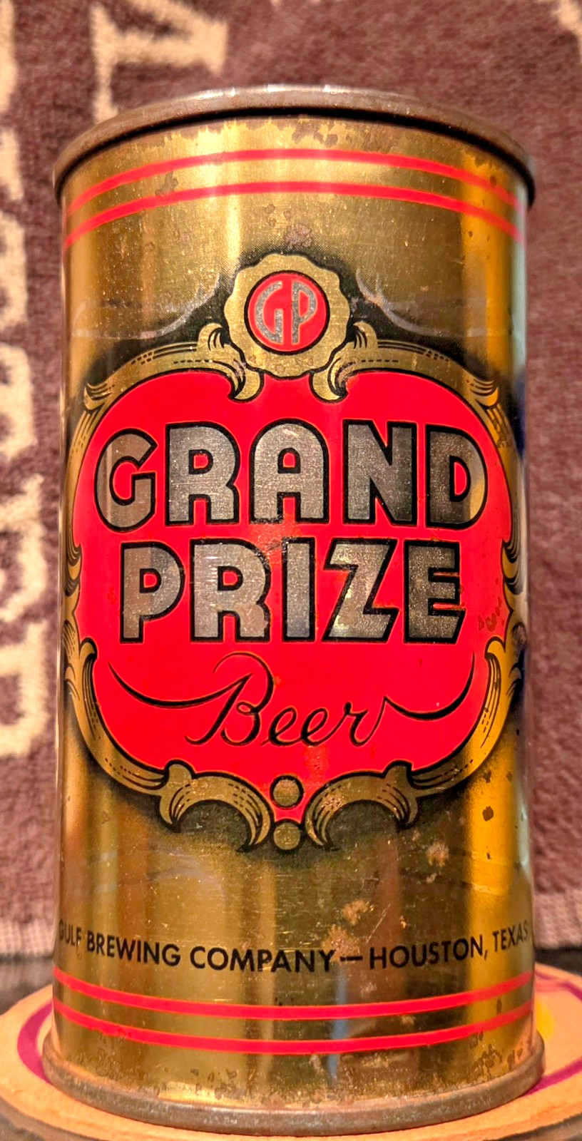 1949 GRAND PRIZE STEEL FLAT TOP STEEL BEER CAN HOUSTON TEXAS IRTP EMPTY & OPEN 1949 GRAND PRIZE STEEL FLAT TOP STEEL BEER CAN HOUSTON TEXAS IRTP EMPTY & OPEN
